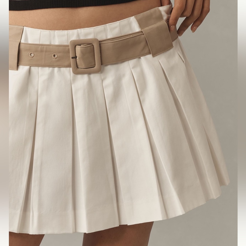 White Pleated Mini Skort with Tan Accent